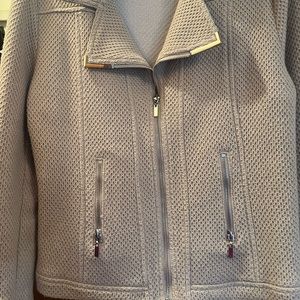 Stylish motto style jacket by Alfani.  Tan, silver zippers.  Size L